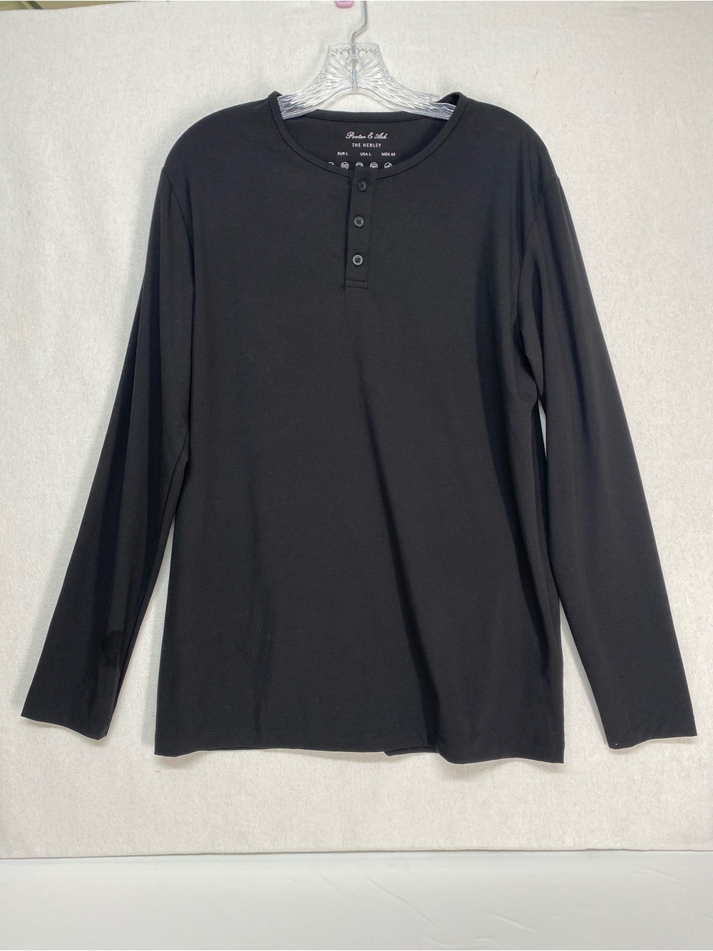 Porter & Ash The Henley Shirt Essential Black Large Soft 4 Way Stretch Casual